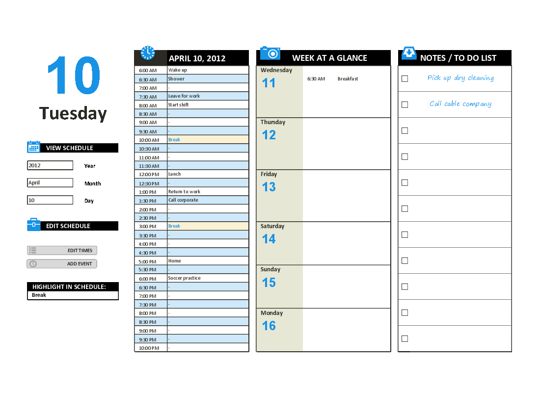 Daily Work Schedule Excel FlevyPro Document Flevy