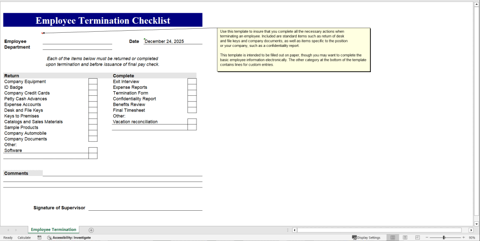 Employee Termination Procedure Checklist Template Excel Infoupdate