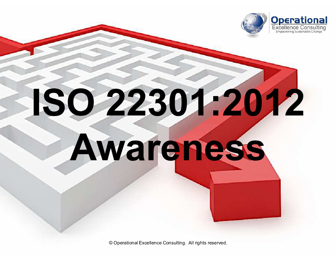 This is a partial preview of ISO 22301:2012 (BCMS) Awareness Training (57-slide PowerPoint presentation (PPTX)). Full document is 57 slides. 