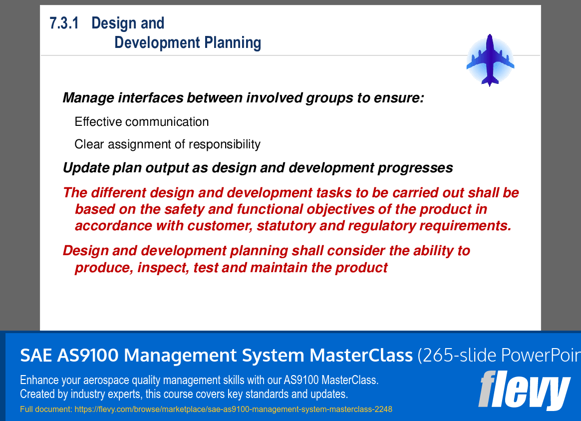 SAE AS9100 Management System MasterClass (265-slide PPT PowerPoint presentation slide deck (PPT)) Preview Image