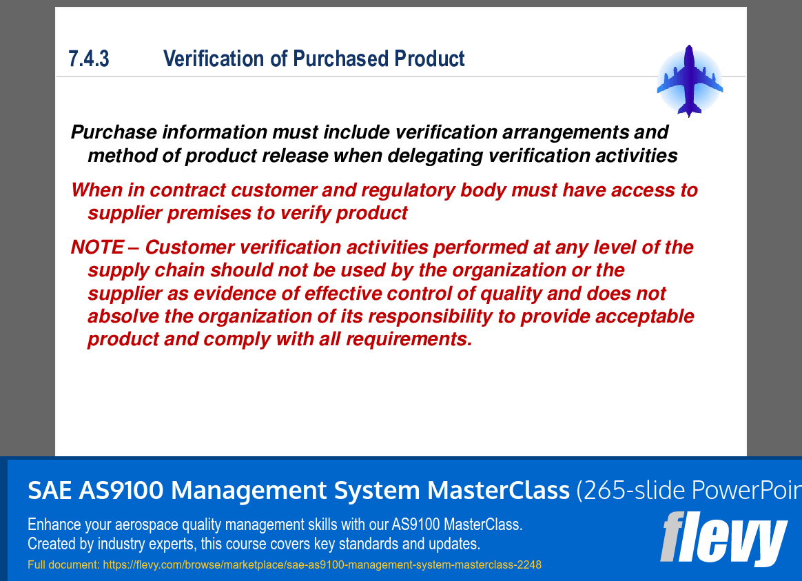 SAE AS9100 Management System MasterClass (265-slide PPT PowerPoint presentation slide deck (PPT)) Preview Image