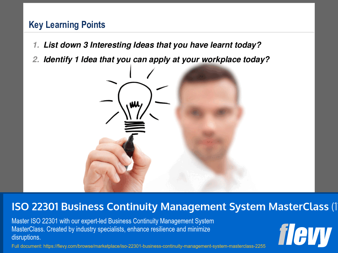 ISO 22301 Business Continuity Management System MasterClass (112-slide PPT PowerPoint presentation slide deck (PPT)) Preview Image