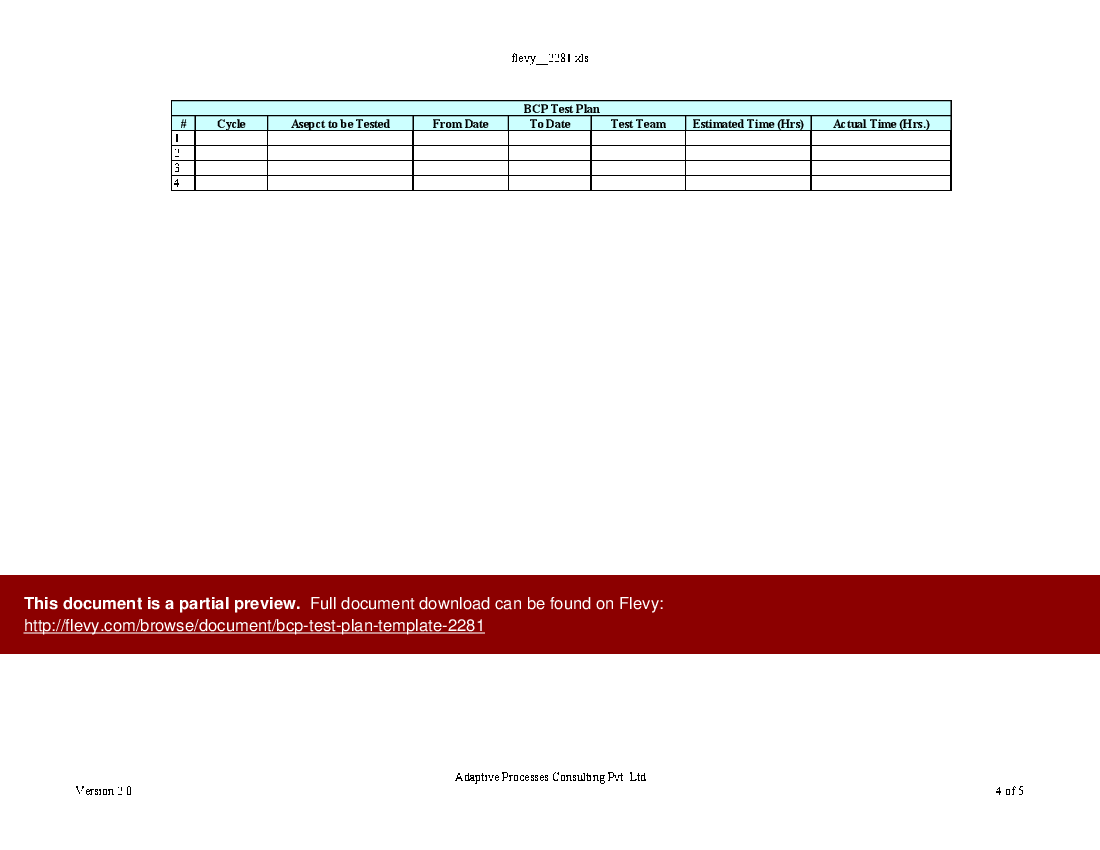 Excel Template BCP Test Plan Template Excel Template XLS Flevy