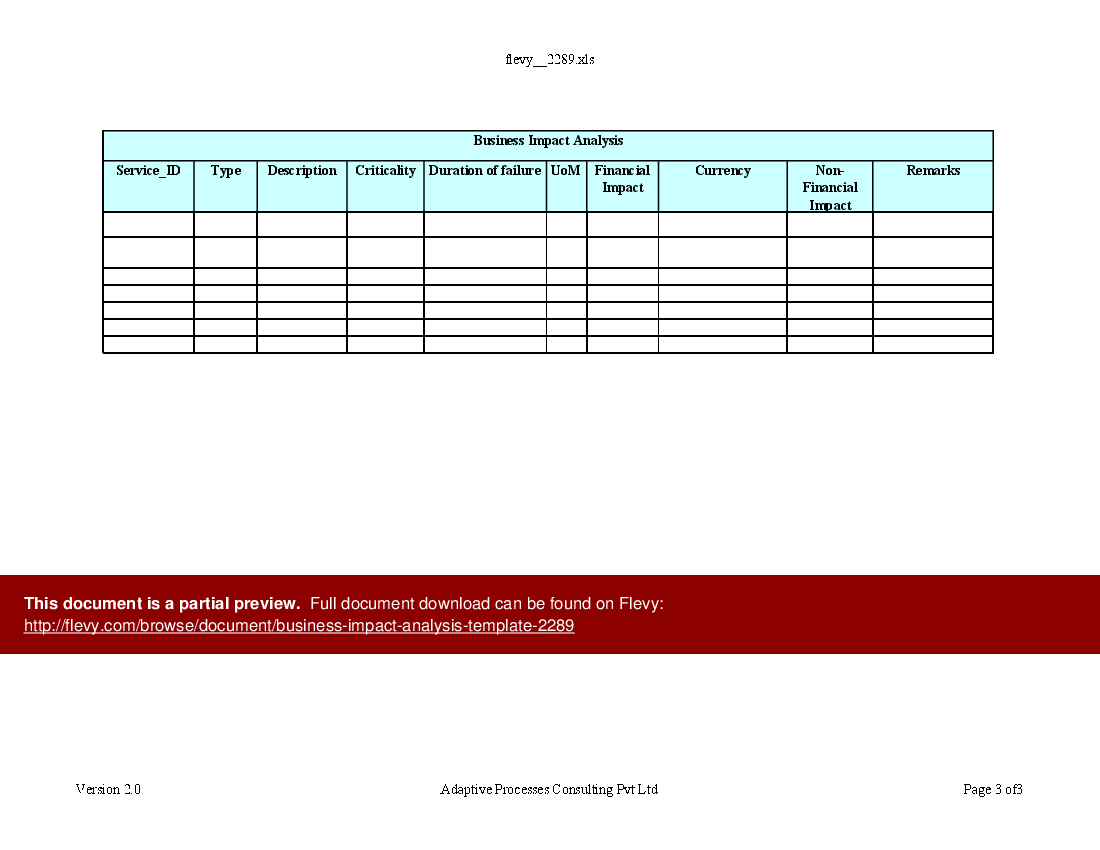 Business Impact Analysis Template (Excel)  Flevy In Business Impact Analysis Template Xls