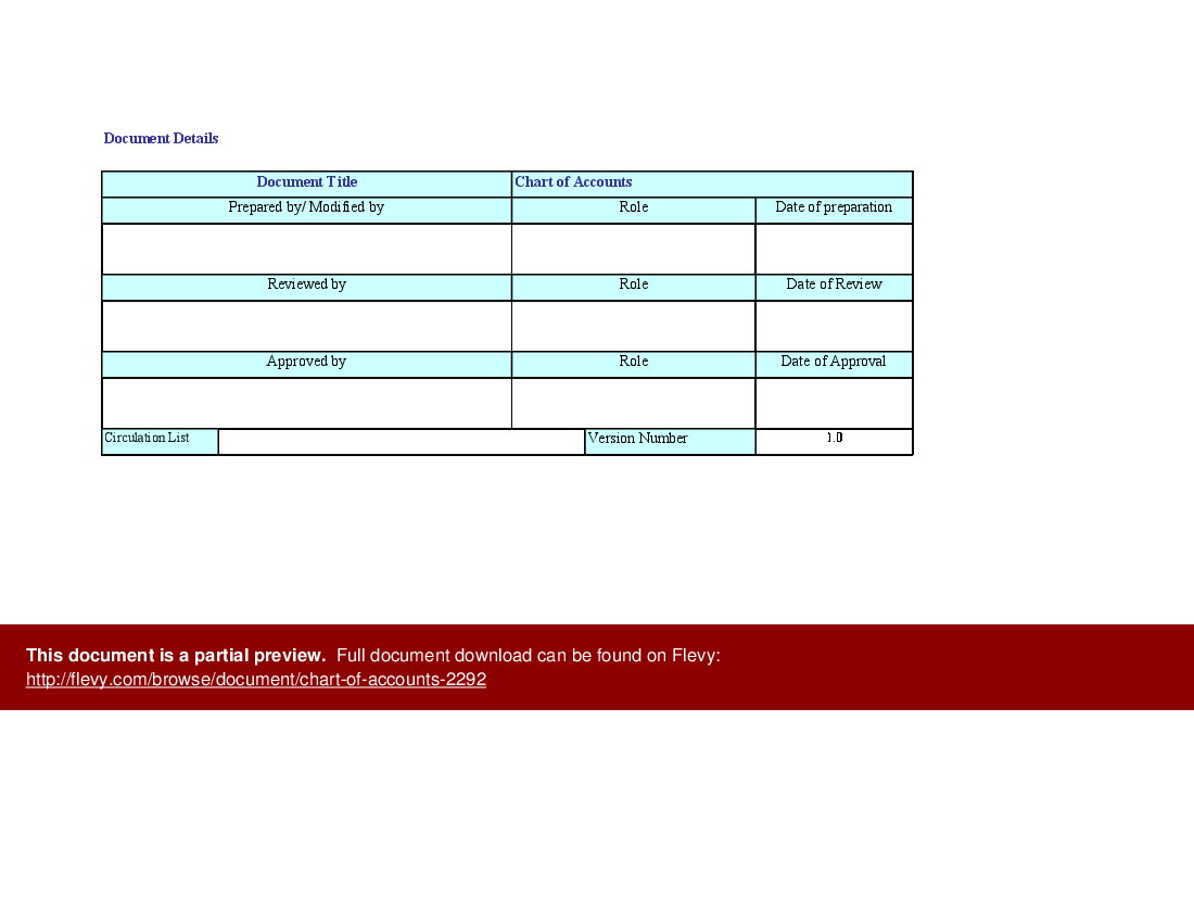 Chart of Accounts (Excel template (XLS)) Preview Image