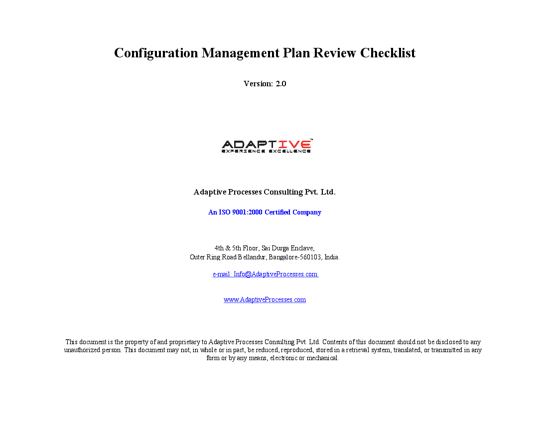 Configuration Management Plan Review Checklist (Excel template (XLS)) Preview Image