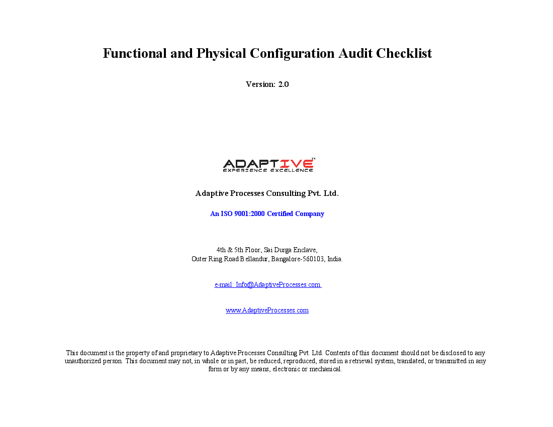 This is a partial preview of Functional and Physical Configuration Audit Checklist (Excel workbook (XLS)). 