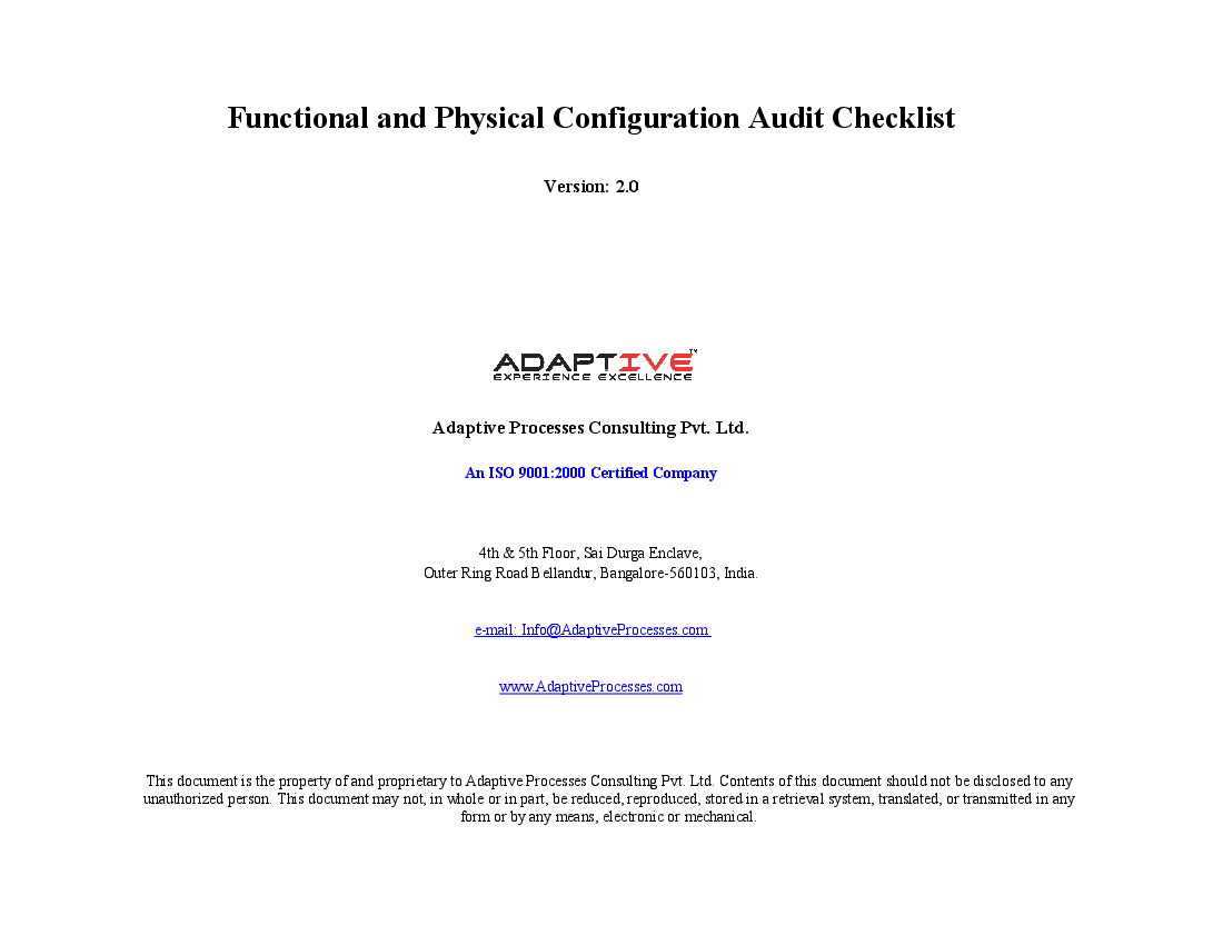 Functional and Physical Configuration Audit Checklist