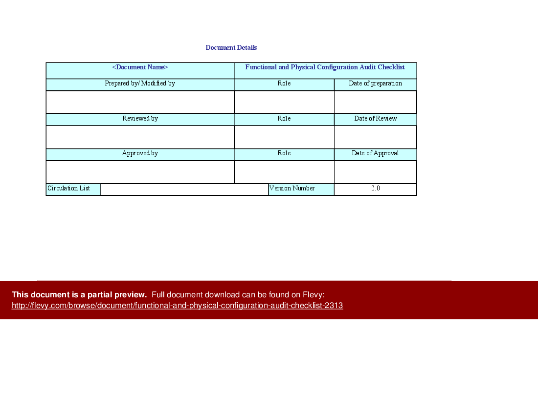 Functional and Physical Configuration Audit Checklist (Excel workbook (XLS)) Preview Image