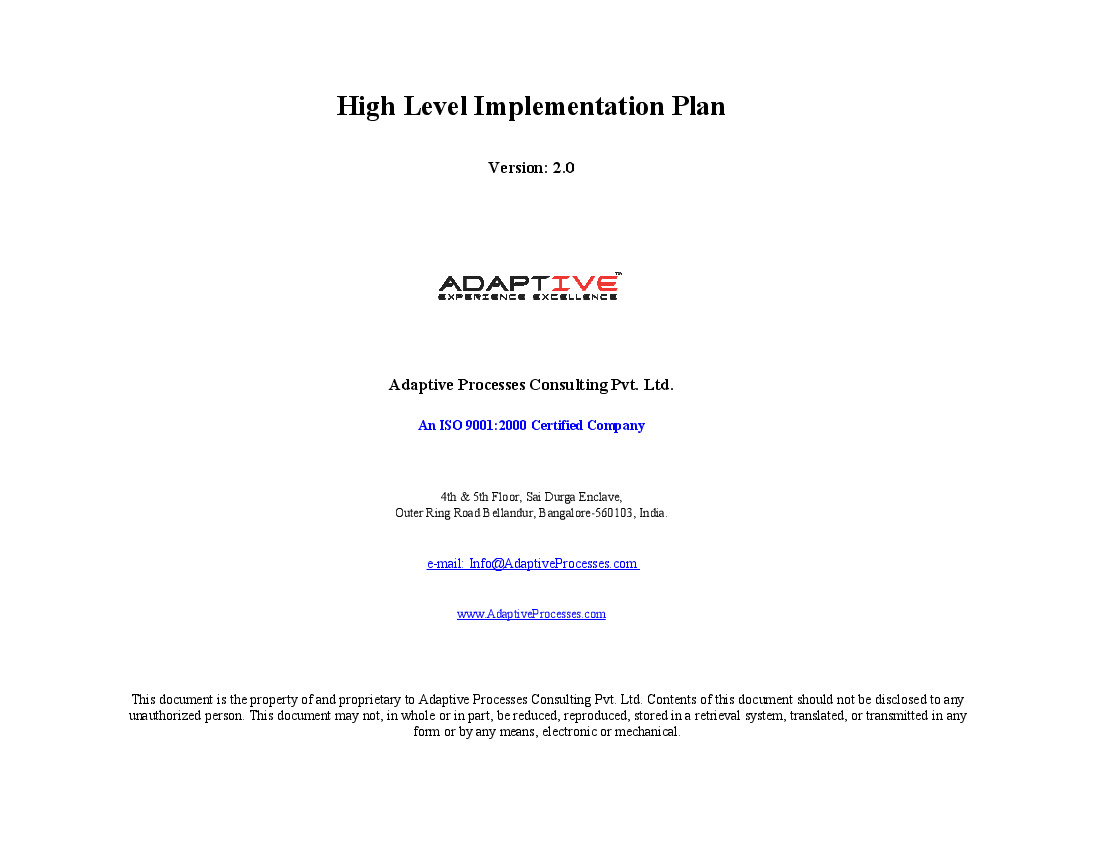 High Level Implementation Plan Template