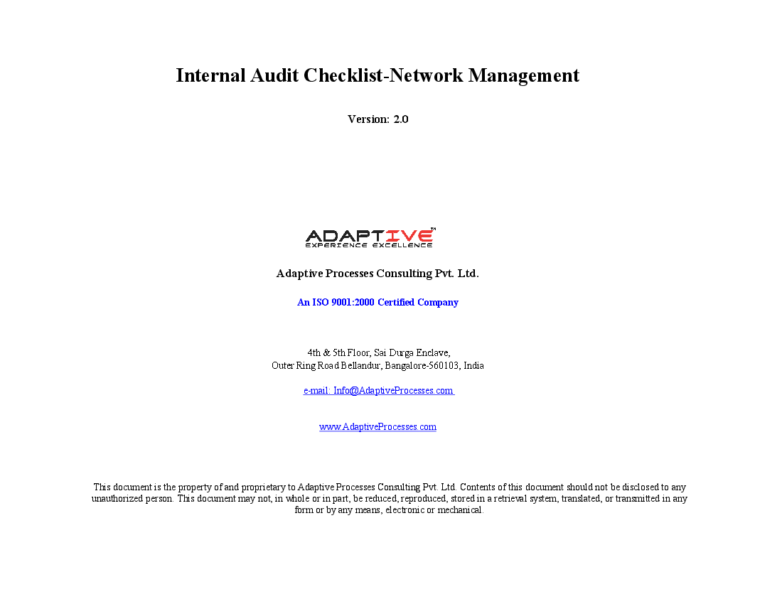 Network Management Internal Audit Checklist (Excel workbook (XLS)) Preview Image