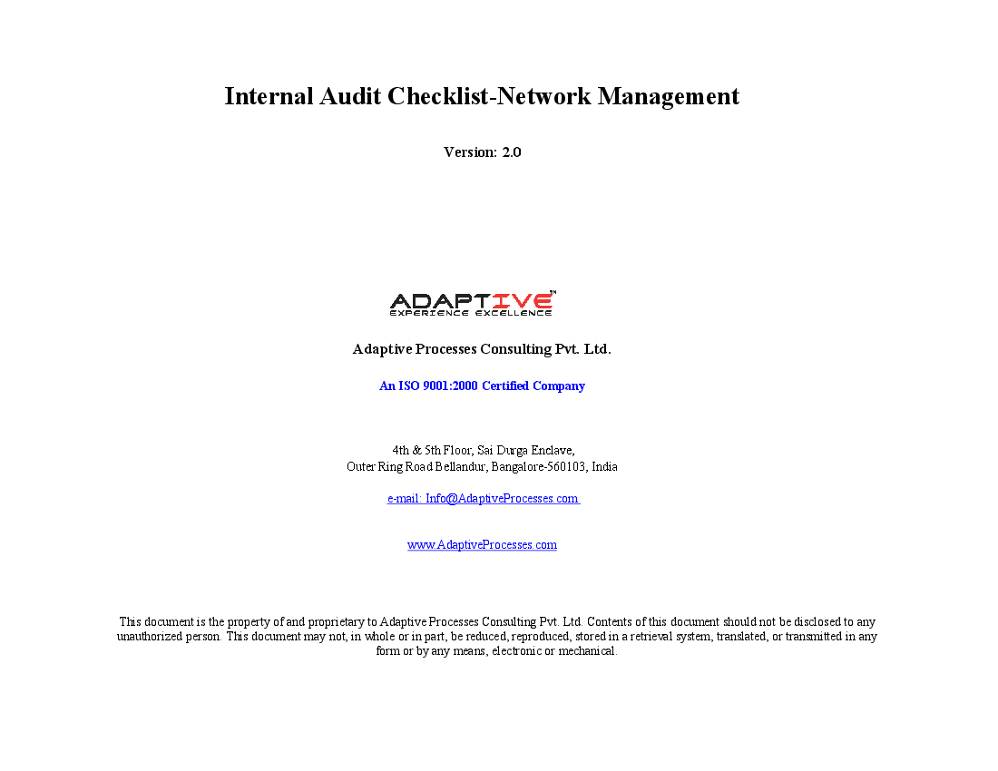 Network Management Internal Audit Checklist (Excel template (XLS)) Preview Image