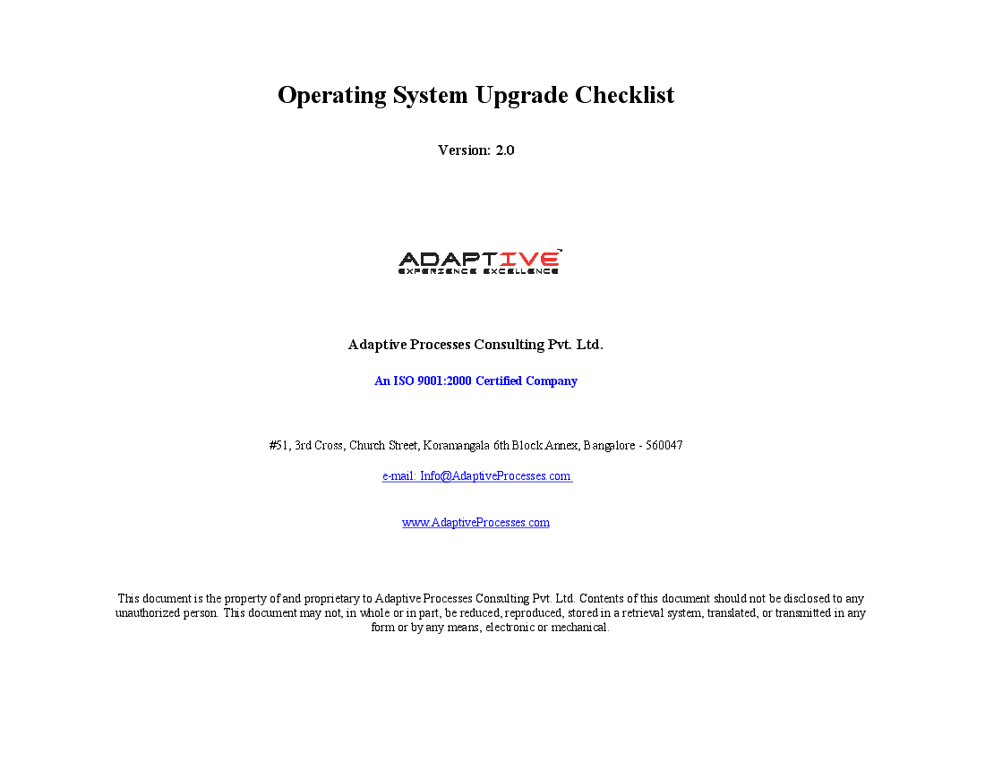 Operating System Upgrade Checklist (Excel template (XLS)) Preview Image