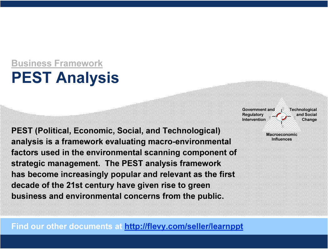 This is a partial preview of PEST Analysis (11-slide PowerPoint presentation (PPT)). Full document is 11 slides. 