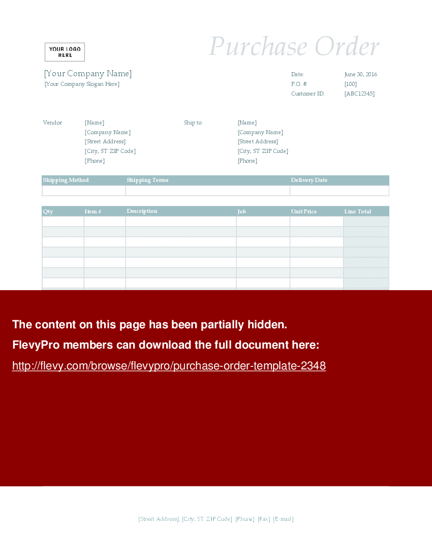 Purchase Order Template (Excel template (XLSX)) Preview Image