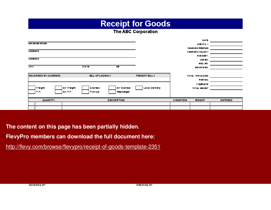 Receipt of Goods Template (Excel template (XLSX)) Preview Image