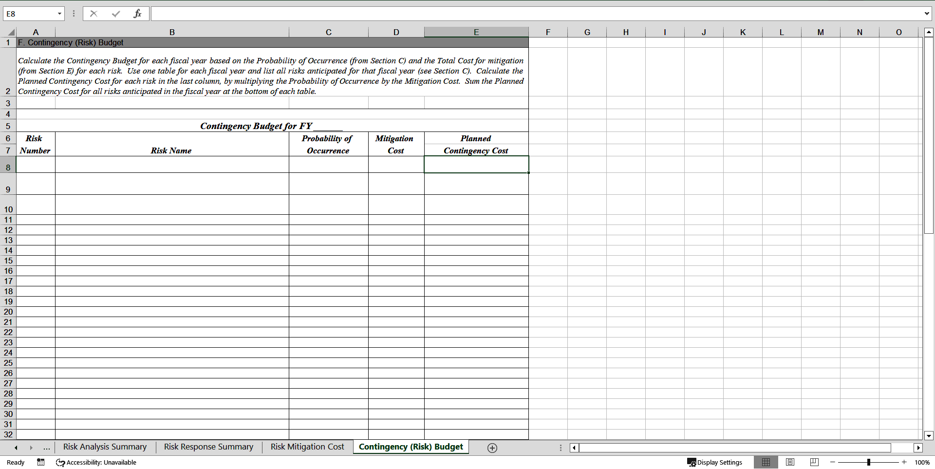 Risk Management Plan (Excel template (XLS)) Preview Image