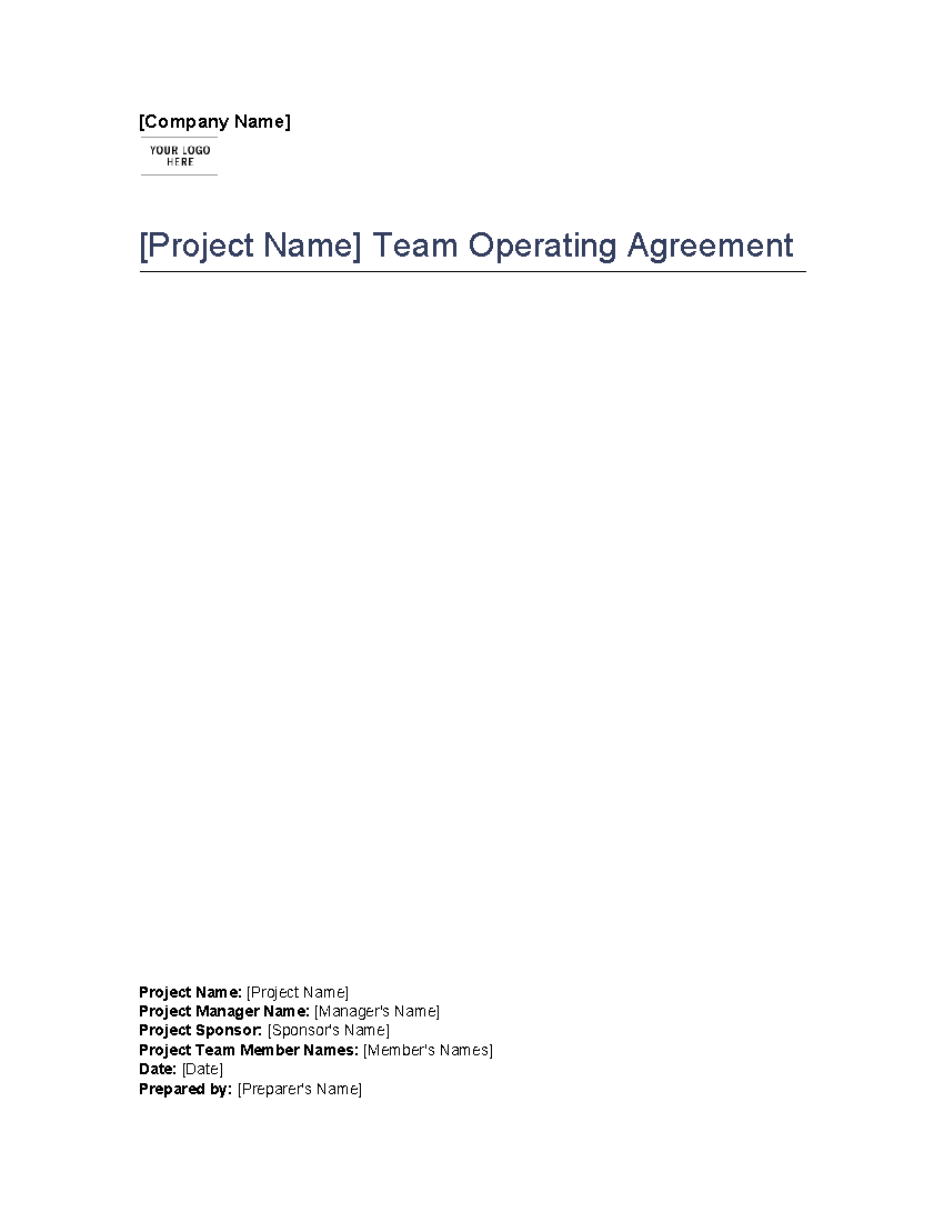 Team Operating Agreement (4page Word Document) FlevyPro Document Flevy
