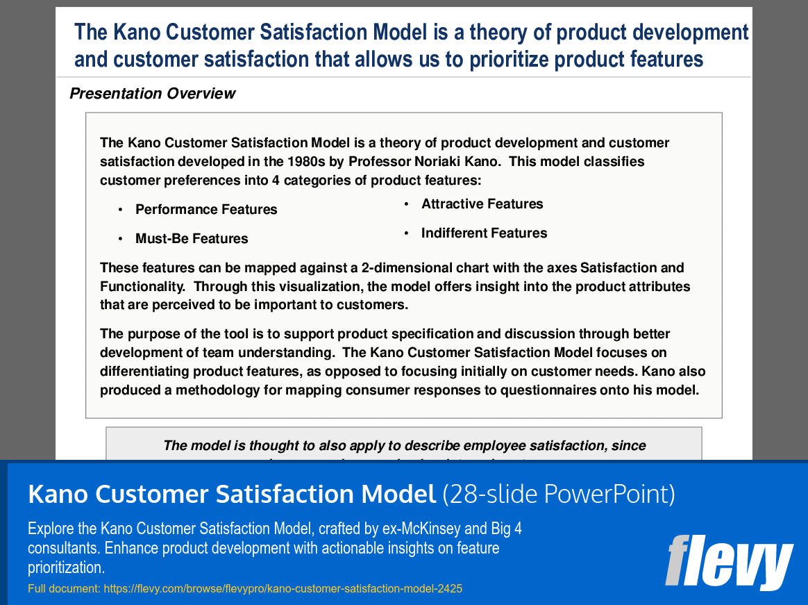 Kano Customer Satisfaction Model (28-slide PPT PowerPoint presentation (PPT)) Preview Image