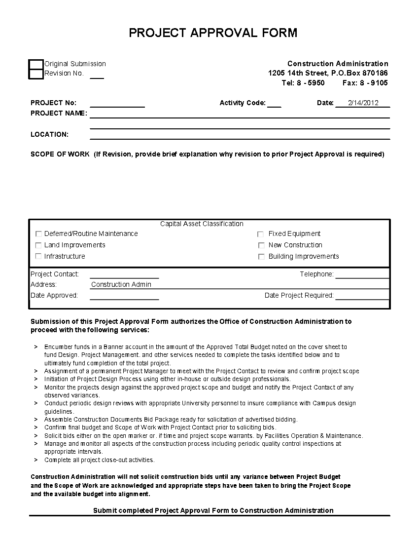 Project Approval Form (Excel template (XLS)) Preview Image