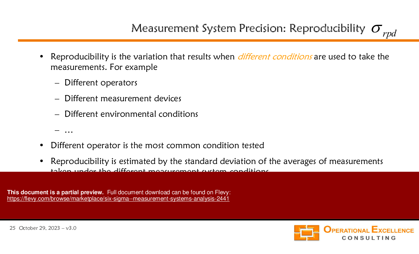 Six Sigma - Measurement Systems Analysis (62-slide PowerPoint presentation (PPTX)) Preview Image