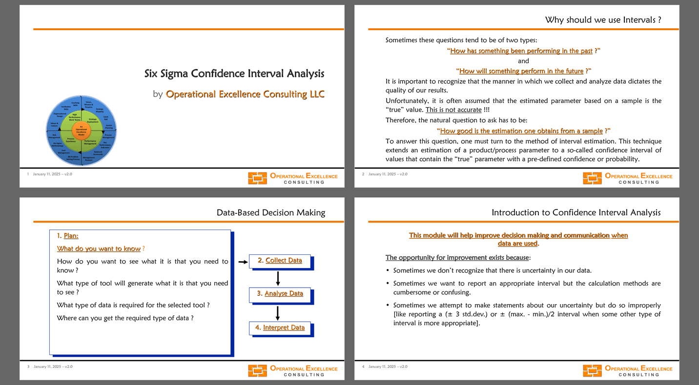 Six Sigma - Confidence Interval Analysis (72-slide PPT PowerPoint presentation (PPTX)) Preview Image