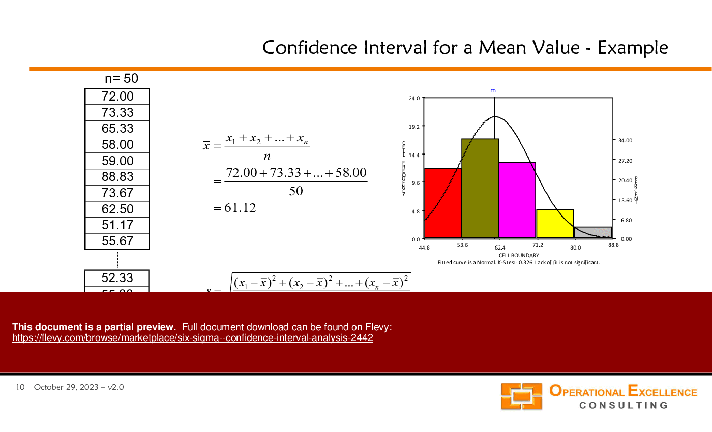 Six Sigma - Confidence Interval Analysis (72-slide PowerPoint presentation (PPTX)) Preview Image