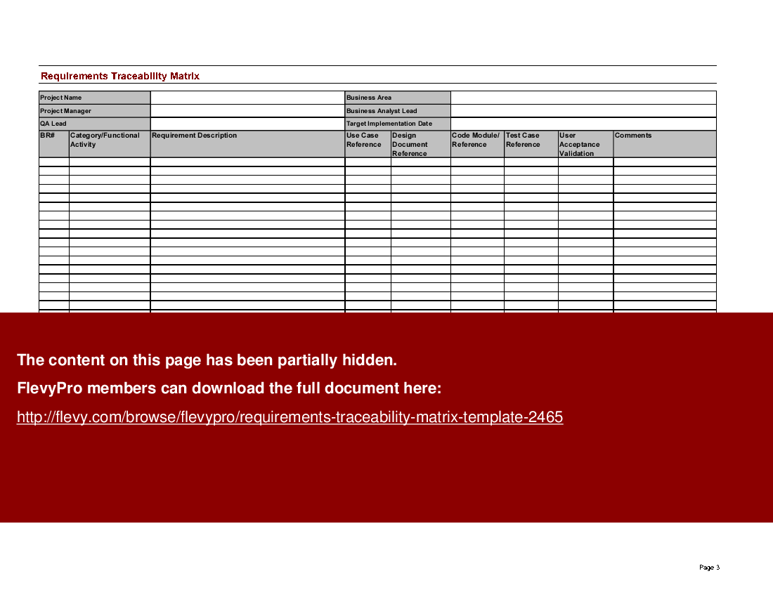 Requirements Traceability Matrix Template (Excel template (XLS)) Preview Image