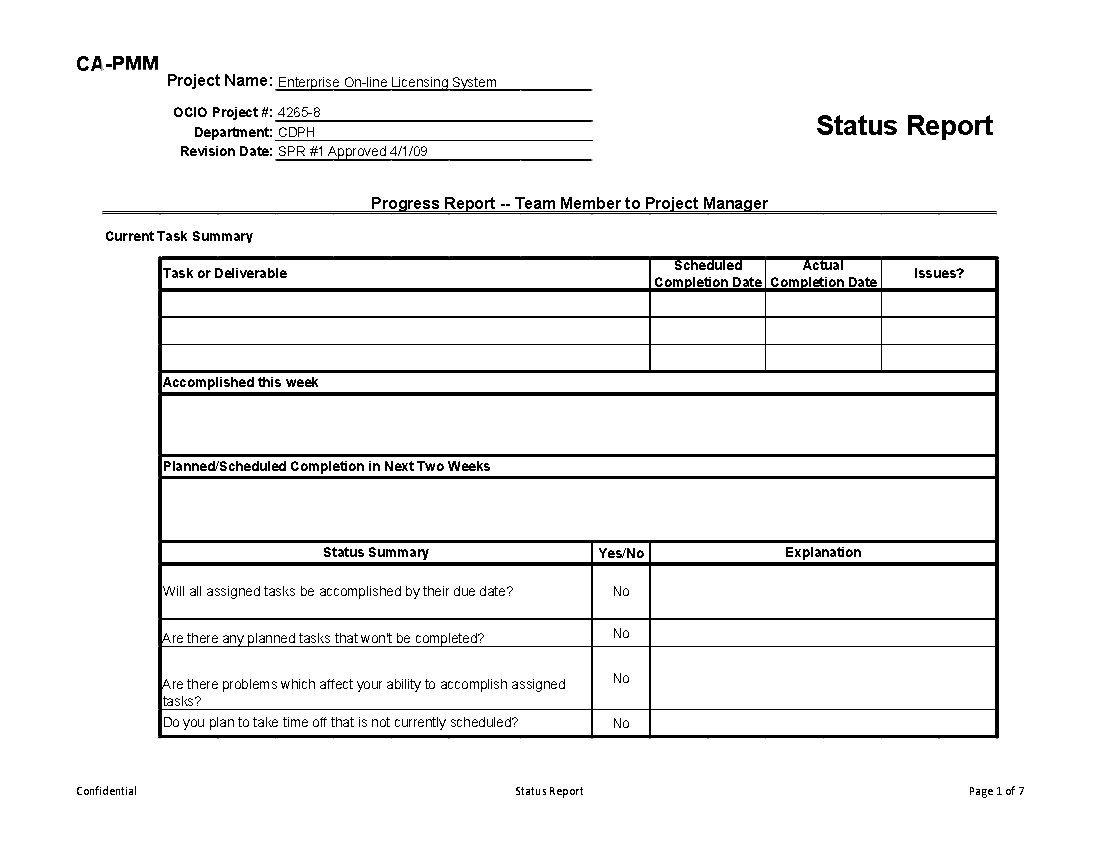 Weekly PMO Status Report (Excel template (XLS)) Preview Image