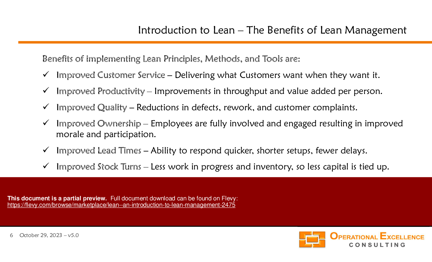 Lean - An Introduction to Lean Management (155-slide PowerPoint presentation (PPTX)) Preview Image