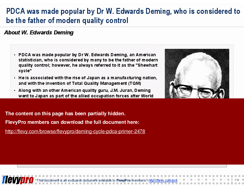 This is a partial preview of Deming Cycle (PDCA) Primer (22-slide PowerPoint presentation (PPT)). Full document is 22 slides. 