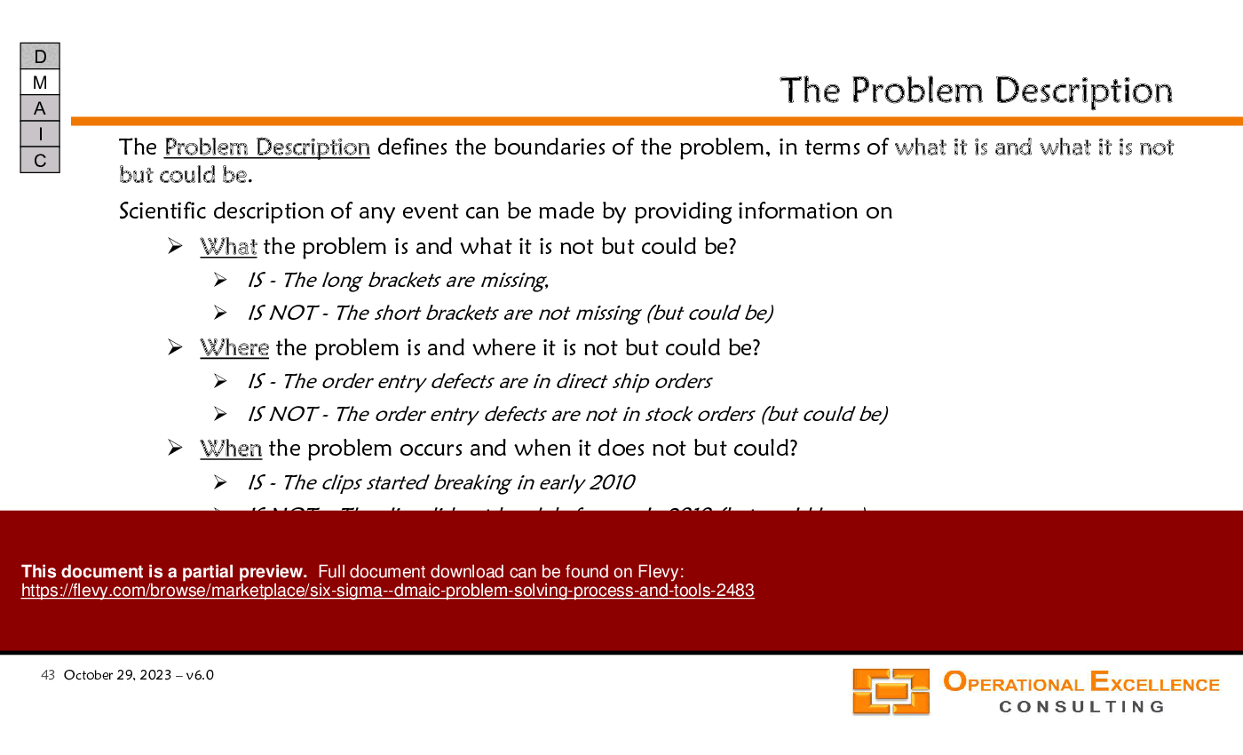 Six Sigma - DMAIC Problem Solving Process & Tools (182-slide PPT PowerPoint presentation (PPTX)) Preview Image