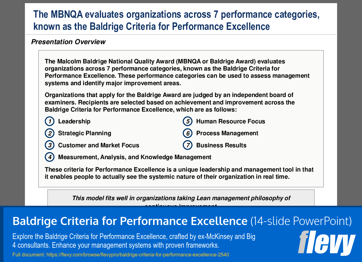 Baldrige Criteria for Performance Excellence (14-slide PPT PowerPoint presentation (PPT)) Preview Image