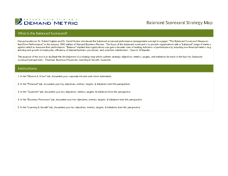 Balanced Scorecard Strategy Map (Excel template (XLS)) Preview Image