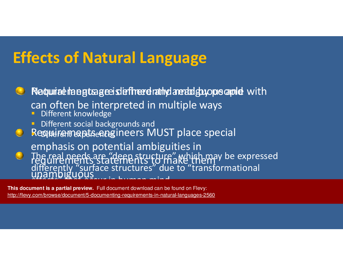 This is a partial preview of CPRE-FL Module 5: Documenting Requirements in Natural Languages (41-slide PowerPoint presentation (PPTX)). Full document is 41 slides. 