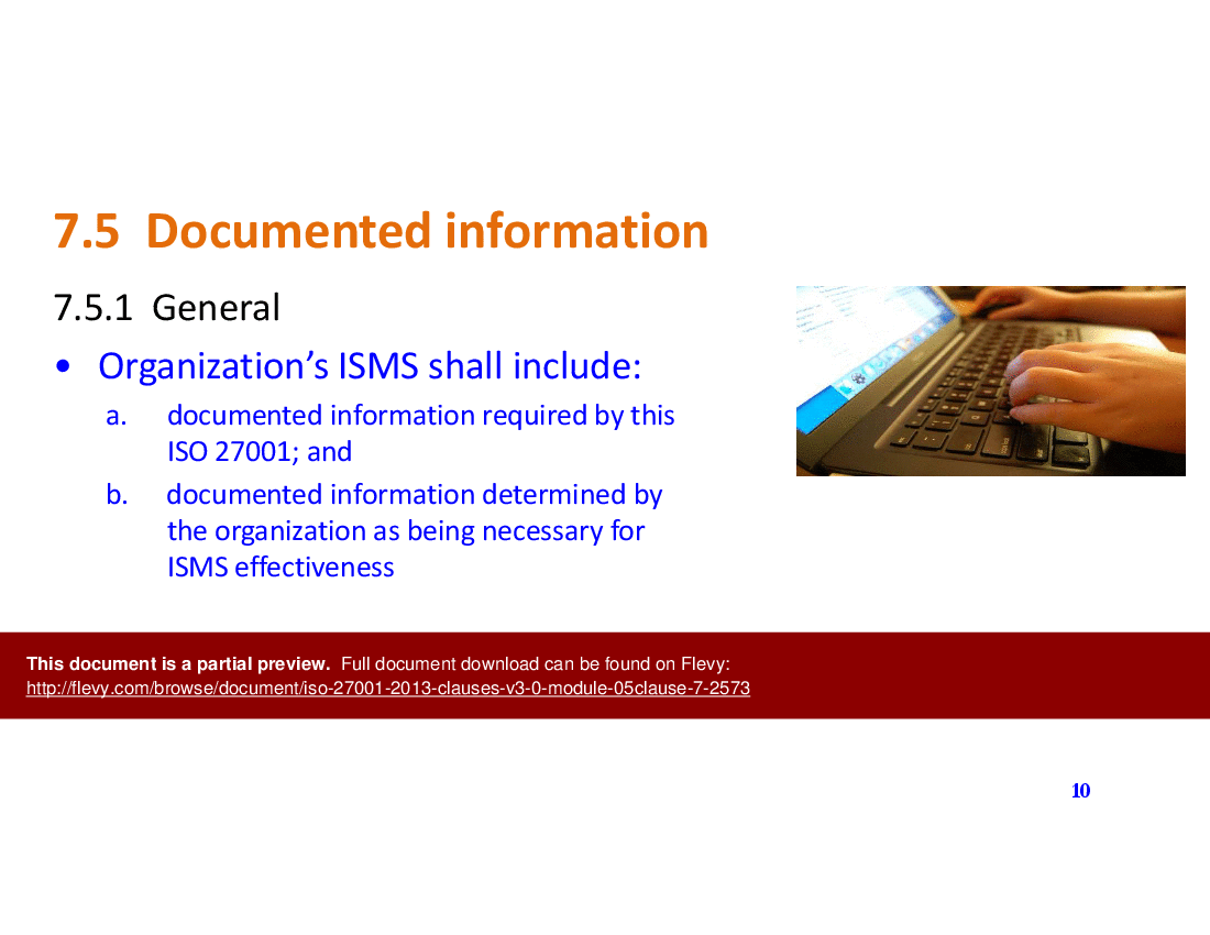 ISO 27001-2013-Clauses v3.0 - Module 05 -Clause 7 (17-slide PPT PowerPoint presentation (PPTX)) Preview Image