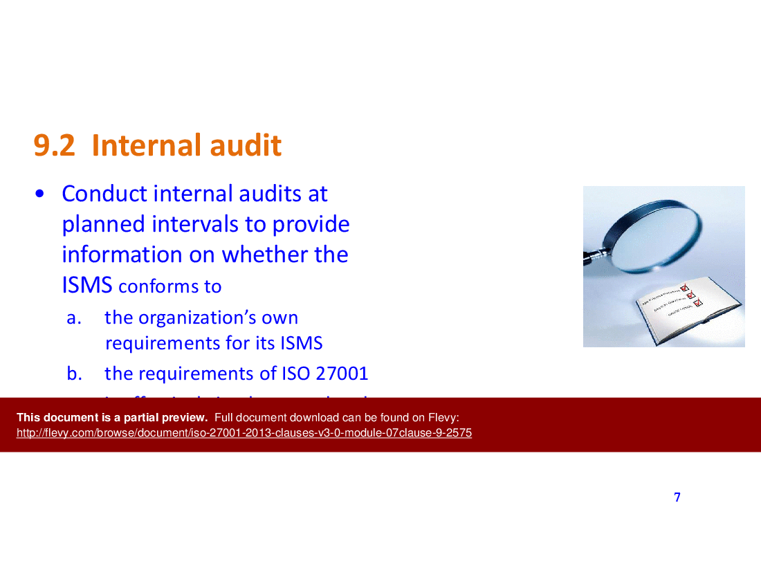 ISO 27001-2013-Clauses v3.0 - Module 07 -Clause 9 (15-slide PPT PowerPoint presentation (PPTX)) Preview Image
