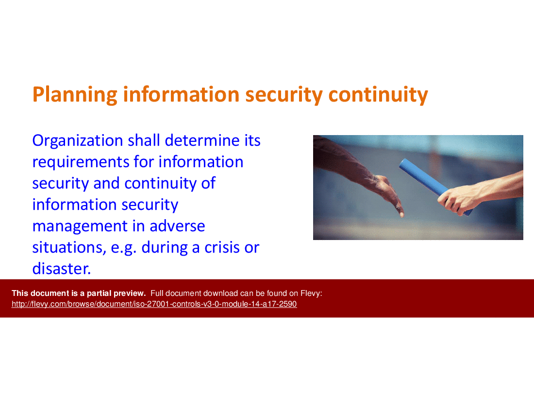 ISO 27001-Controls v3.0 - Module 14 - A17 (9-slide PPT PowerPoint presentation (PPTX)) Preview Image