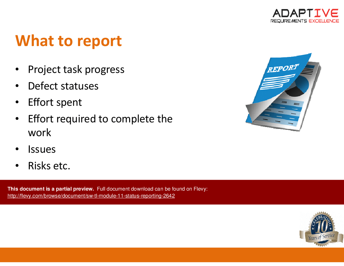 SW TL-Module 11 - Status Reporting (6-slide PPT PowerPoint presentation (PPTX)) Preview Image