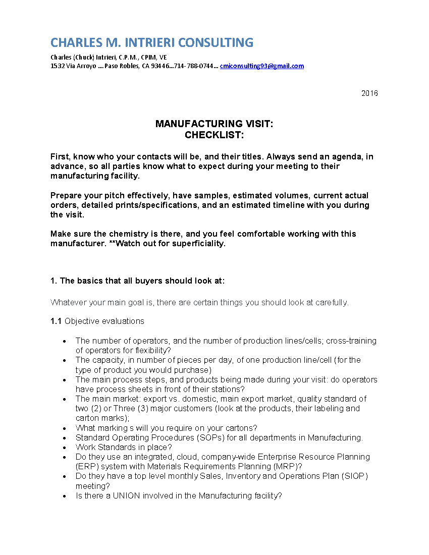 Checklist for Visiting a Manufacturer (8-page Word document) Preview Image