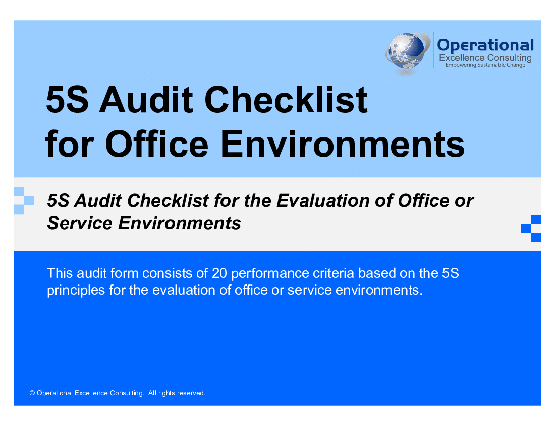 This is a partial preview of Office 5S Audit Checklist (28-slide PowerPoint presentation (PPTX)). Full document is 28 slides. 