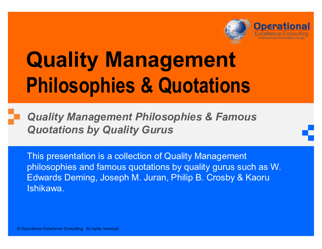 Quality Management Philosophies & Quotations (76-slide PPT PowerPoint presentation (PPTX)) Preview Image
