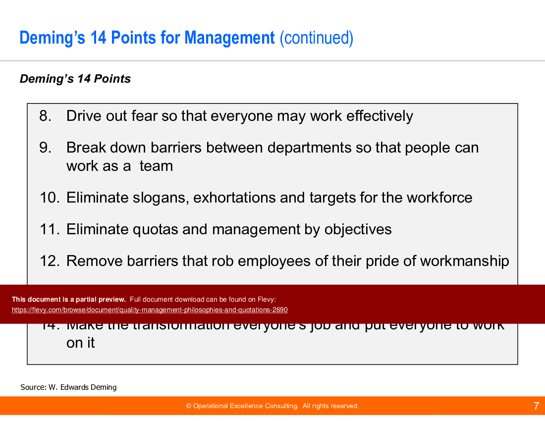 This is a partial preview of Quality Management Philosophies & Quotations. Full document is 76 slides. 