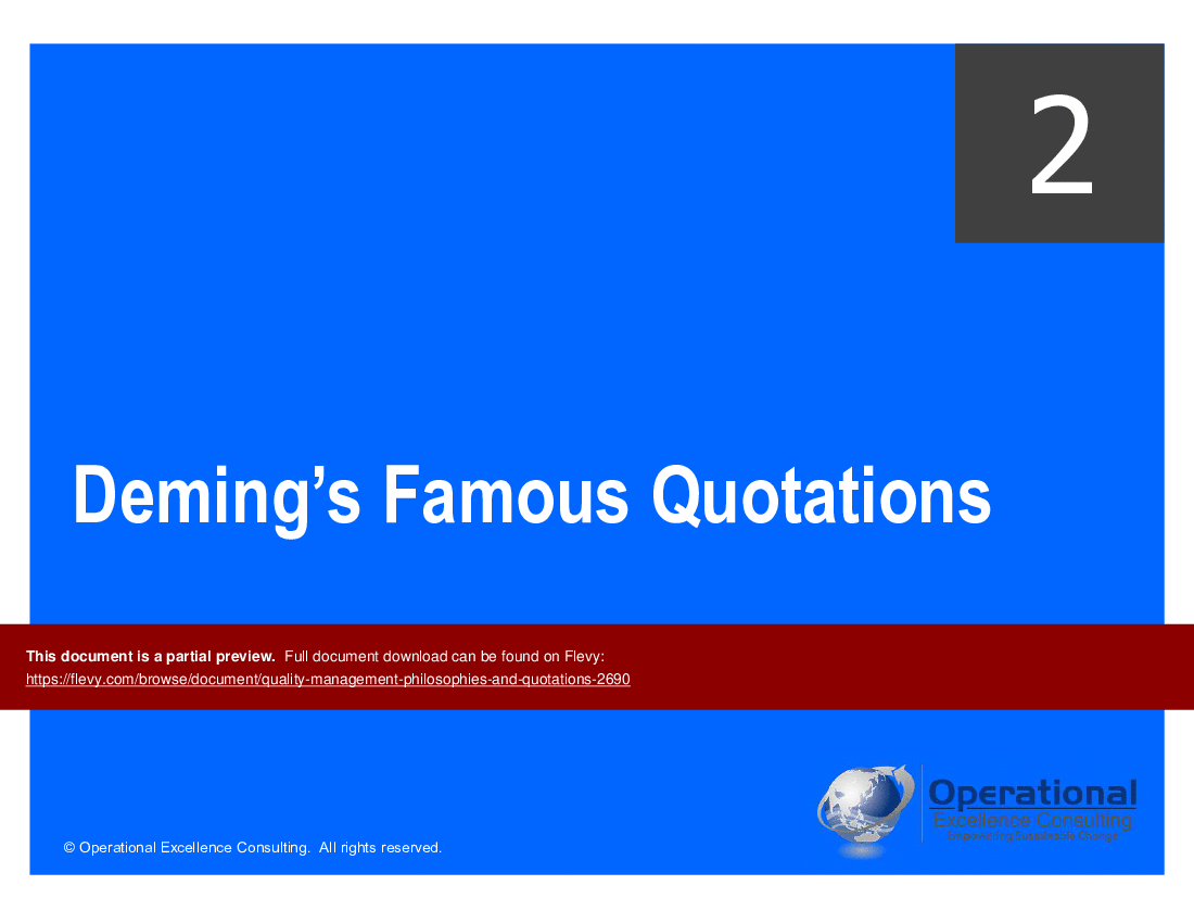 This is a partial preview of Quality Management Philosophies & Quotations. Full document is 76 slides. 