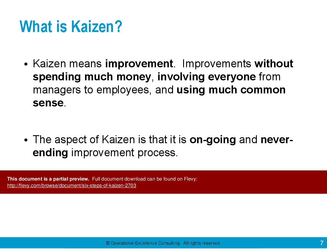This is a partial preview of Six Steps of Kaizen (215-slide PowerPoint presentation (PPTX)). Full document is 215 slides. 