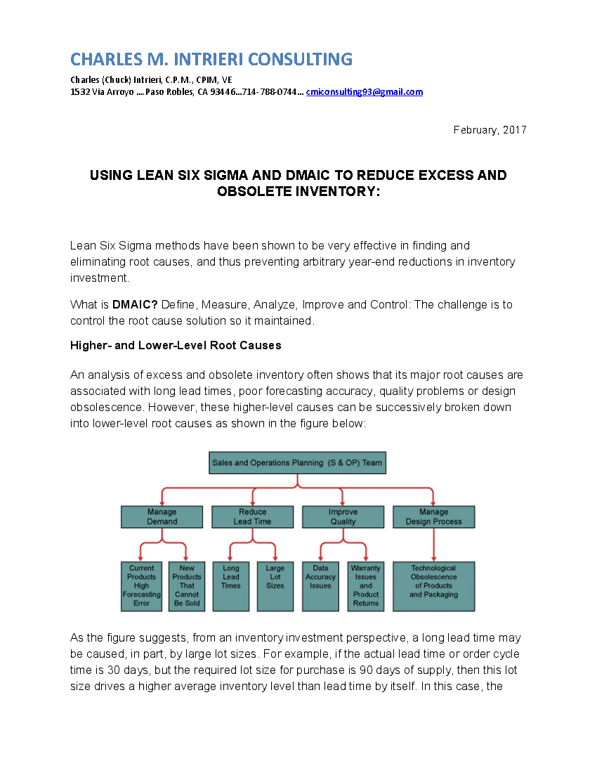 Using Lean Six Sigma to Manage Excess Inventory (13-page Word document) Preview Image