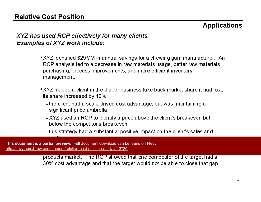 This is a partial preview of Relative Cost Position Analysis (48-slide PowerPoint presentation (PPT)). Full document is 48 slides. 