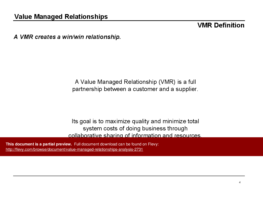 This is a partial preview of Value Managed Relationships Analysis (80-slide PowerPoint presentation (PPT)). Full document is 80 slides. 