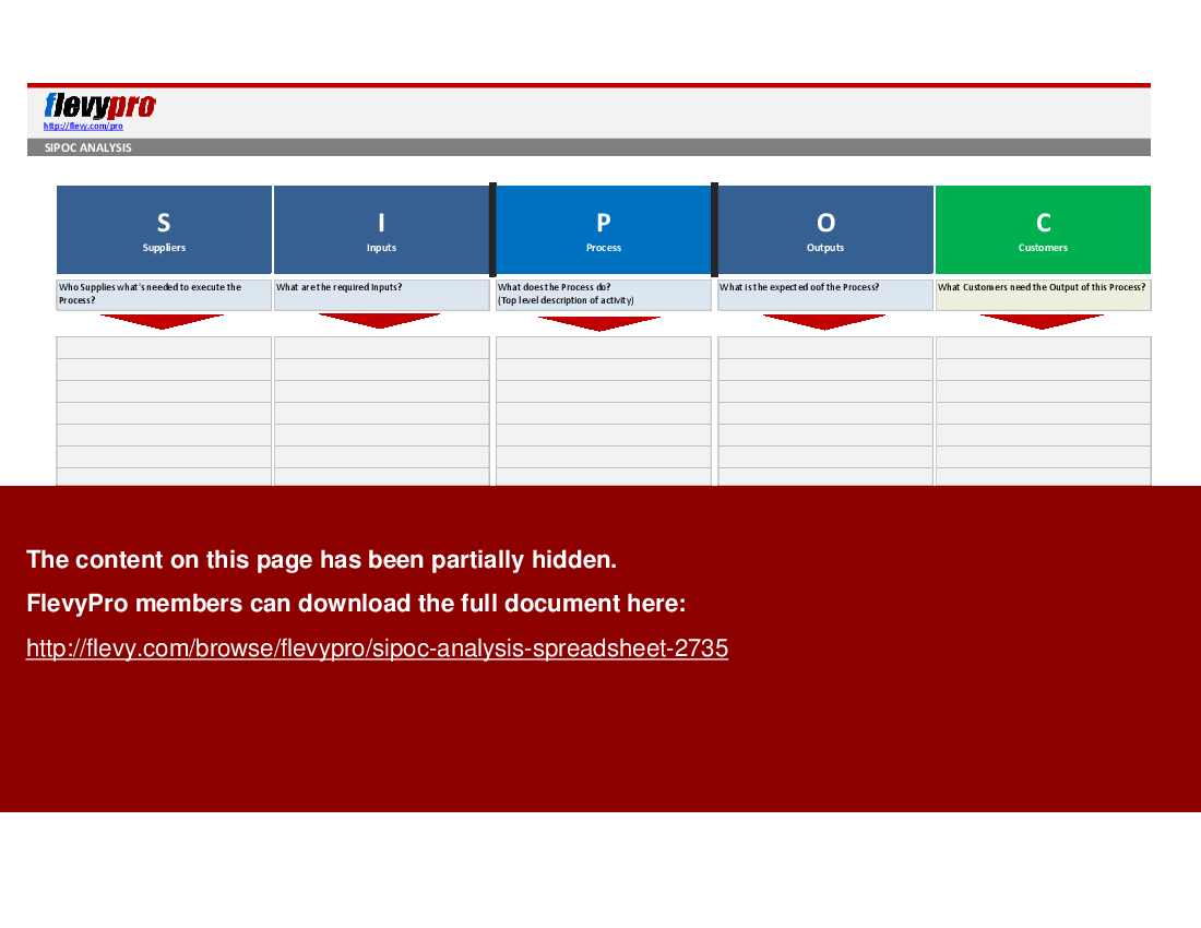 SIPOC Analysis Spreadsheet (Excel template (XLSX)) Preview Image