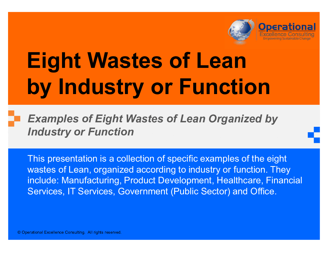 This is a partial preview of Eight Wastes of Lean (by Industry or Function) (79-slide PowerPoint presentation (PPTX)). Full document is 79 slides. 